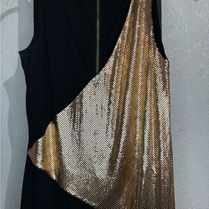 Gold trim dress with full back zipper